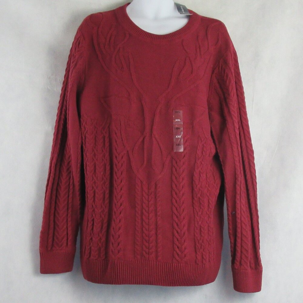 Club Room Men's Cable-Knit Pullover Sweater, Garnet Dark Red With Elk, XXL